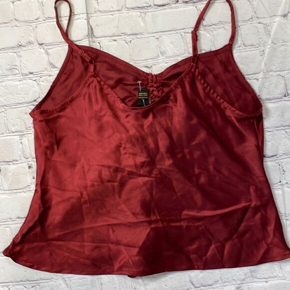 Satin Holiday Cropped Camisole Cinched Sexy Dressy‎ Top Red Large - Picture 6 of 7